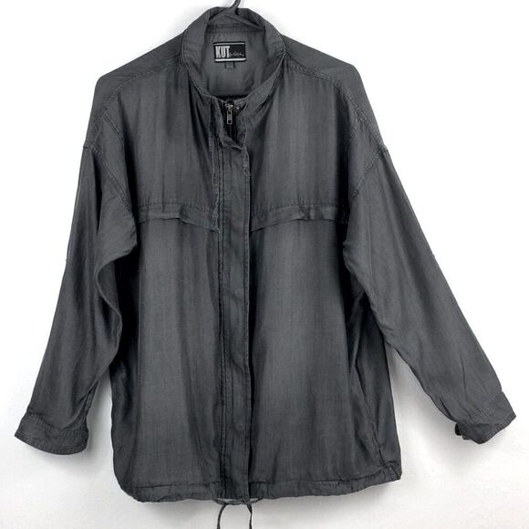 Kut from the Kloth gray chambray zip up Tencel jacket-L - Picture 1 of 8